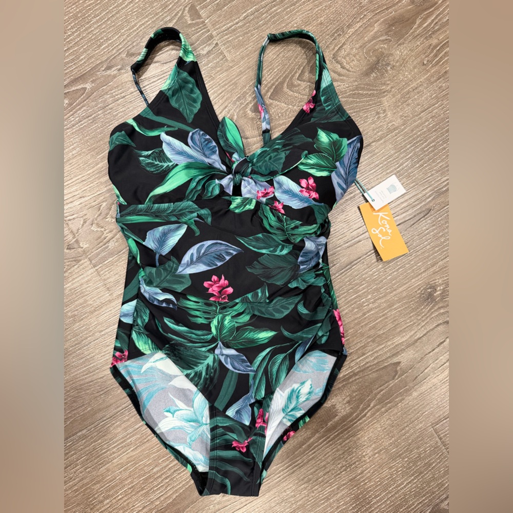 Kona Sol Size S Tropical Leaf Print Swimsuit